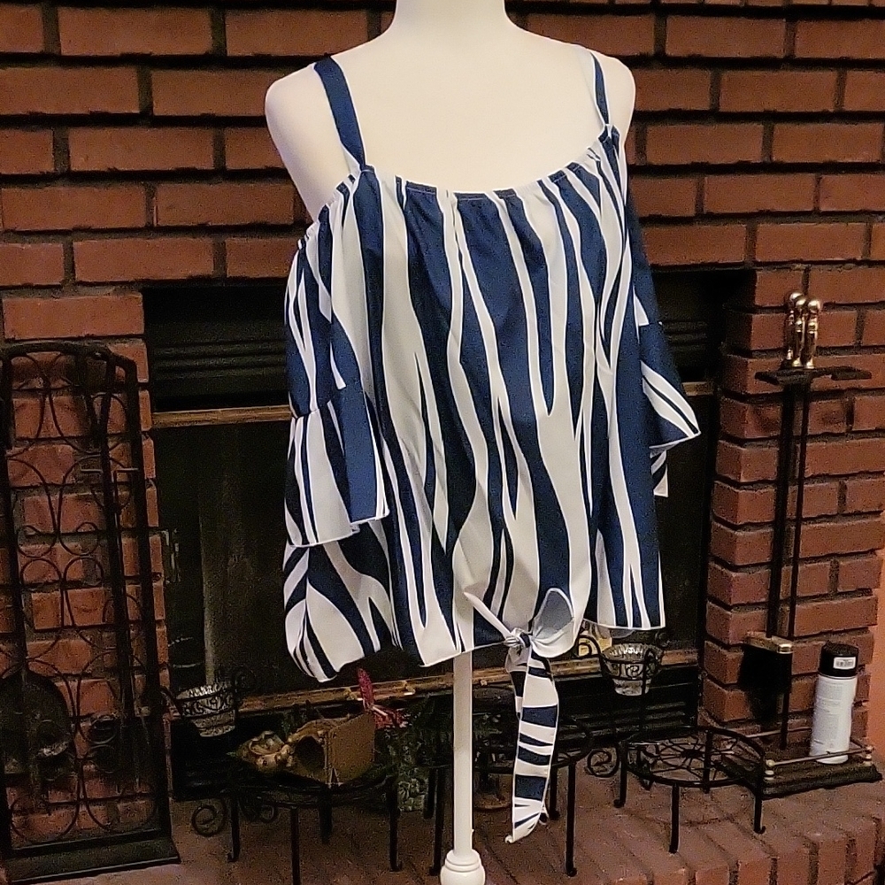 Navy and White Striped Women's Top